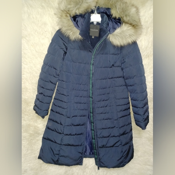 Talbots Dark Blue Puffer Coat with Faux Fur Hood - Picture 1 of 13